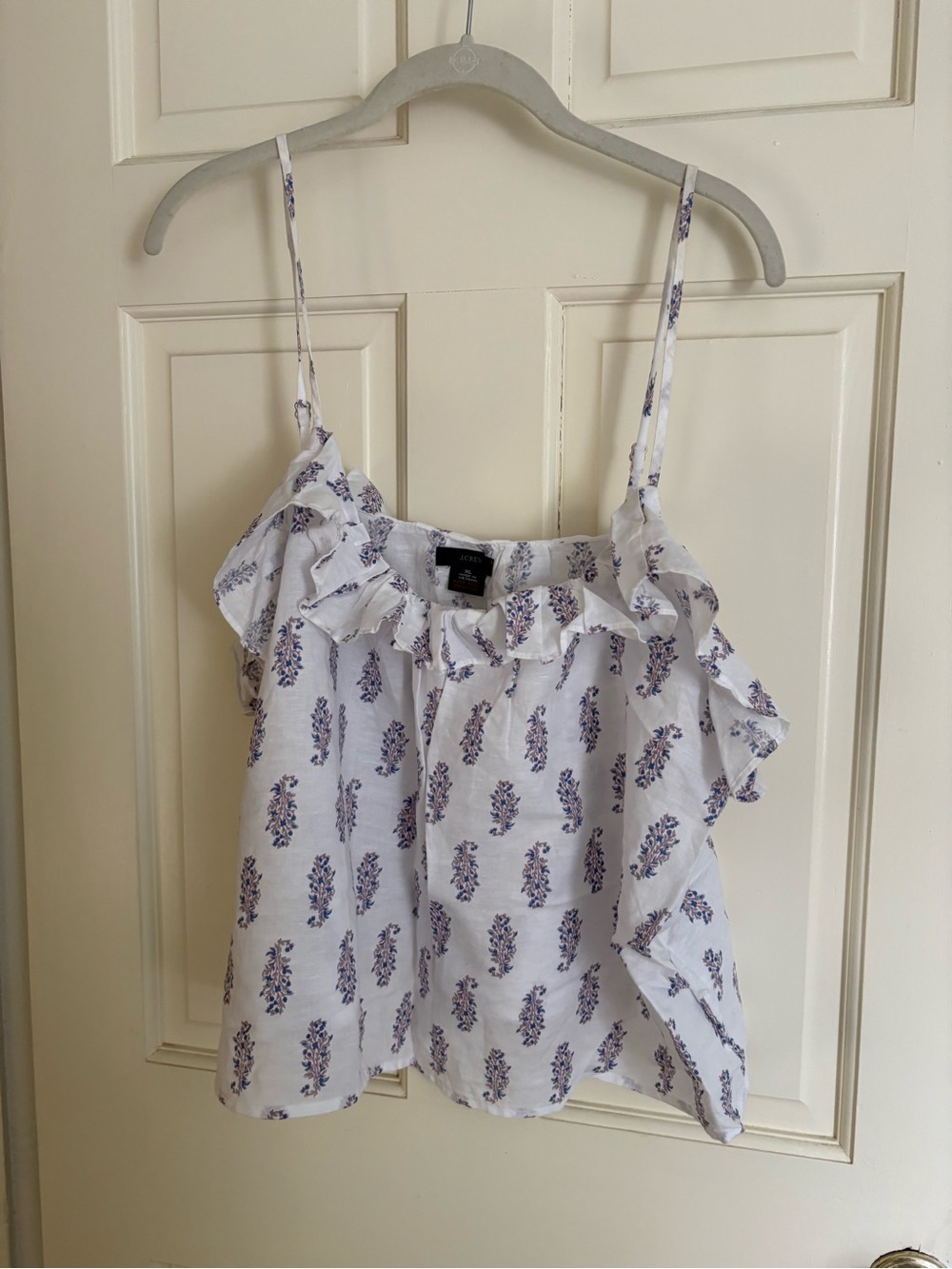 J. Crew Cotton-linen ruffle tank pajama set in lilac budding branch
